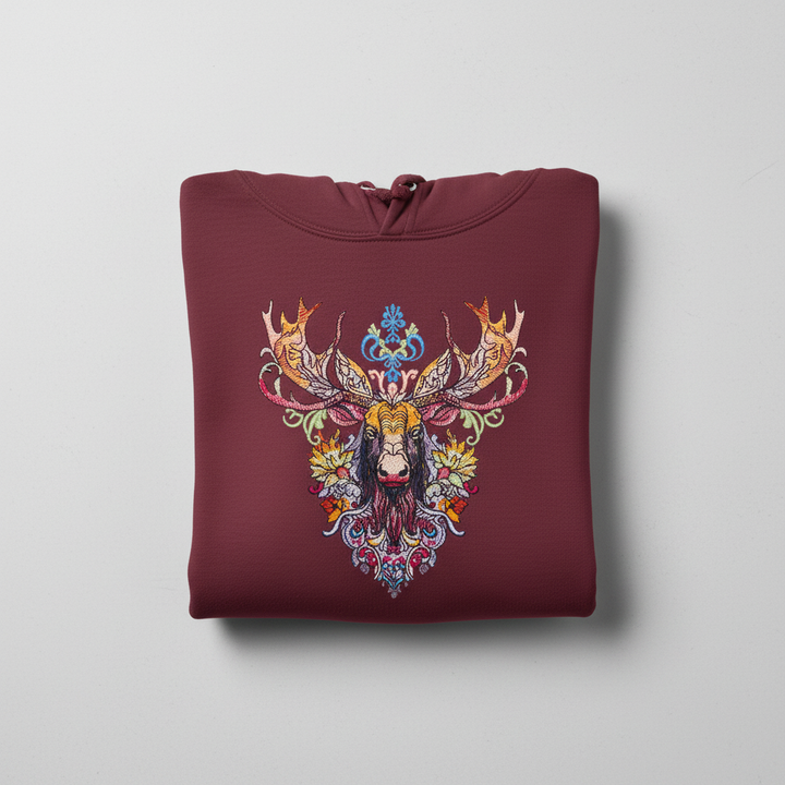 Radiant Moose Machine Embroidered Hoodie – Hand Finished in Dubai | EmbroMania