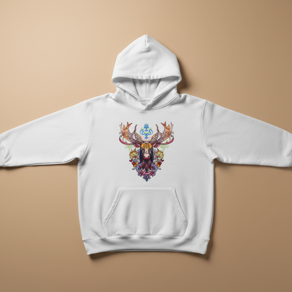 Radiant Moose Machine Embroidered Hoodie – Hand Finished in Dubai | EmbroMania