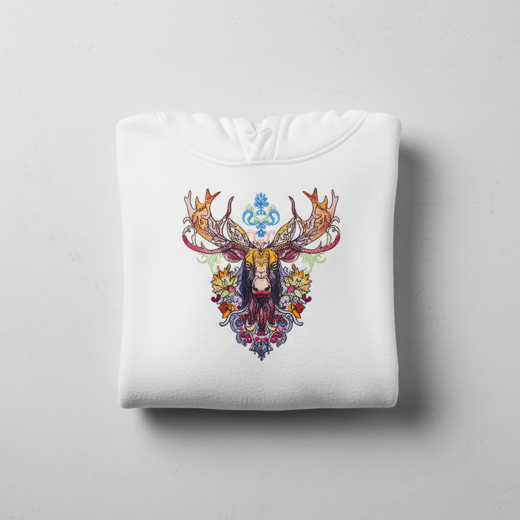 Radiant Moose Machine Embroidered Hoodie – Hand Finished in Dubai | EmbroMania