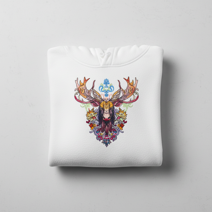 Radiant Moose Machine Embroidered Hoodie – Hand Finished in Dubai | EmbroMania