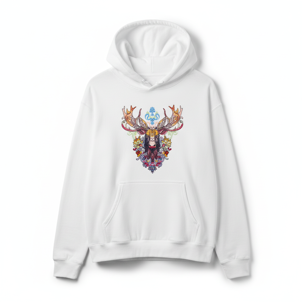 Radiant Moose Machine Embroidered Hoodie – Hand Finished in Dubai | EmbroMania