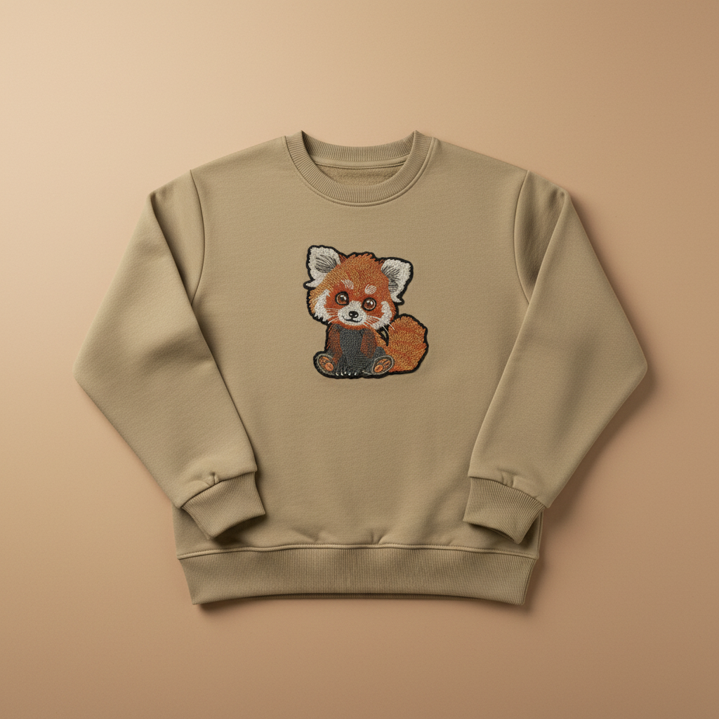 Red Panda Machine Embroidered Sweatshirt – Hand Finished in Dubai | EmbroMania