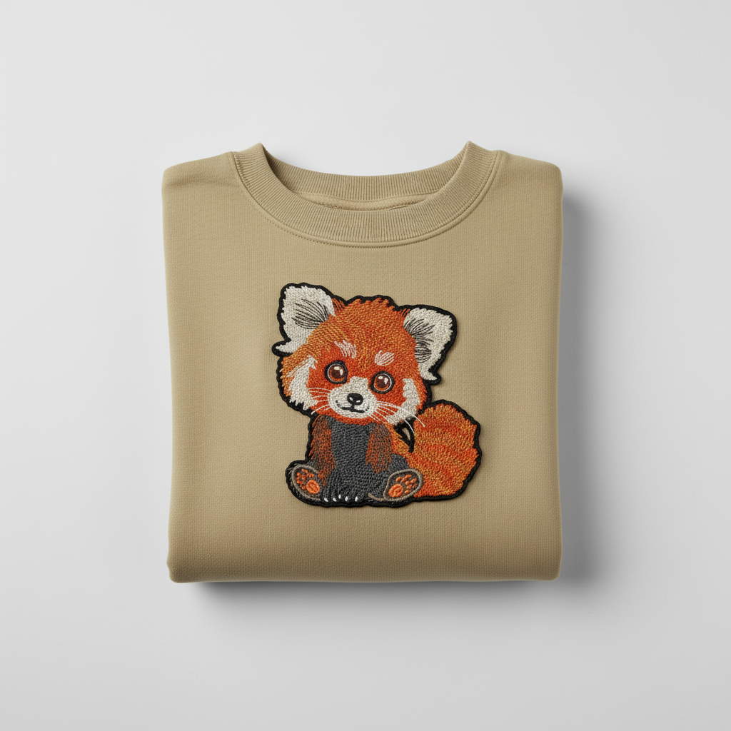 Red Panda Machine Embroidered Sweatshirt – Hand Finished in Dubai | EmbroMania
