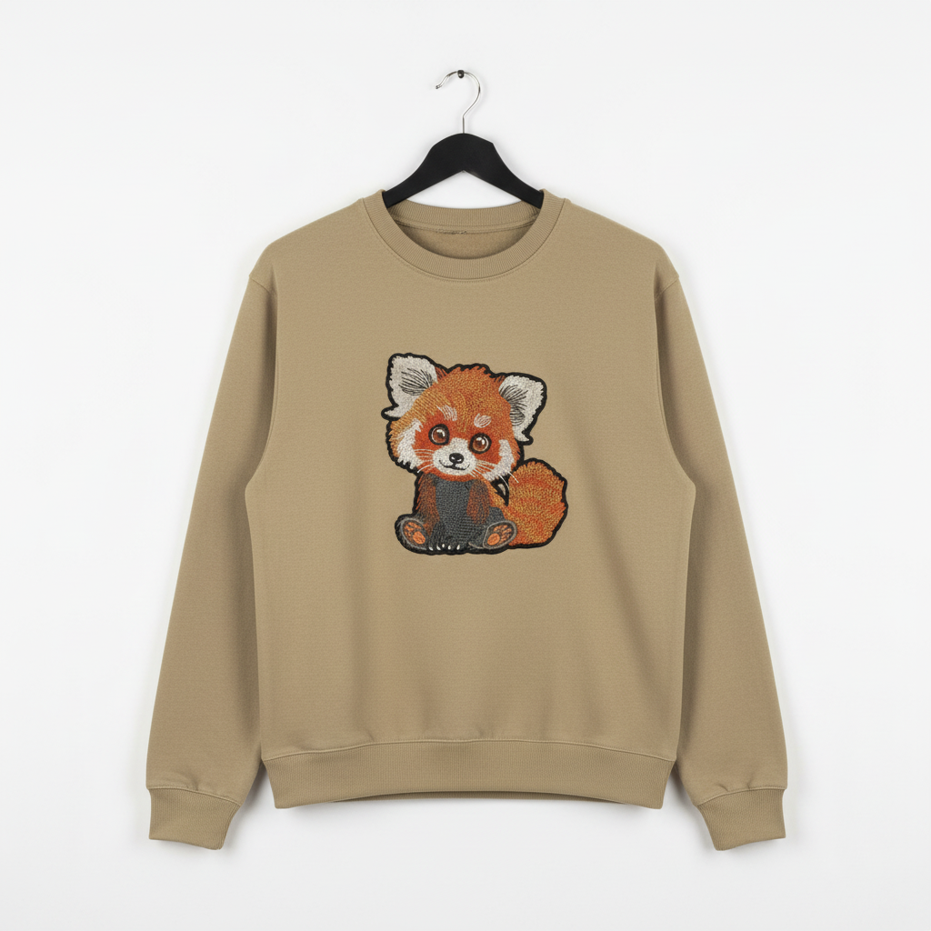 Red Panda Machine Embroidered Sweatshirt – Hand Finished in Dubai | EmbroMania