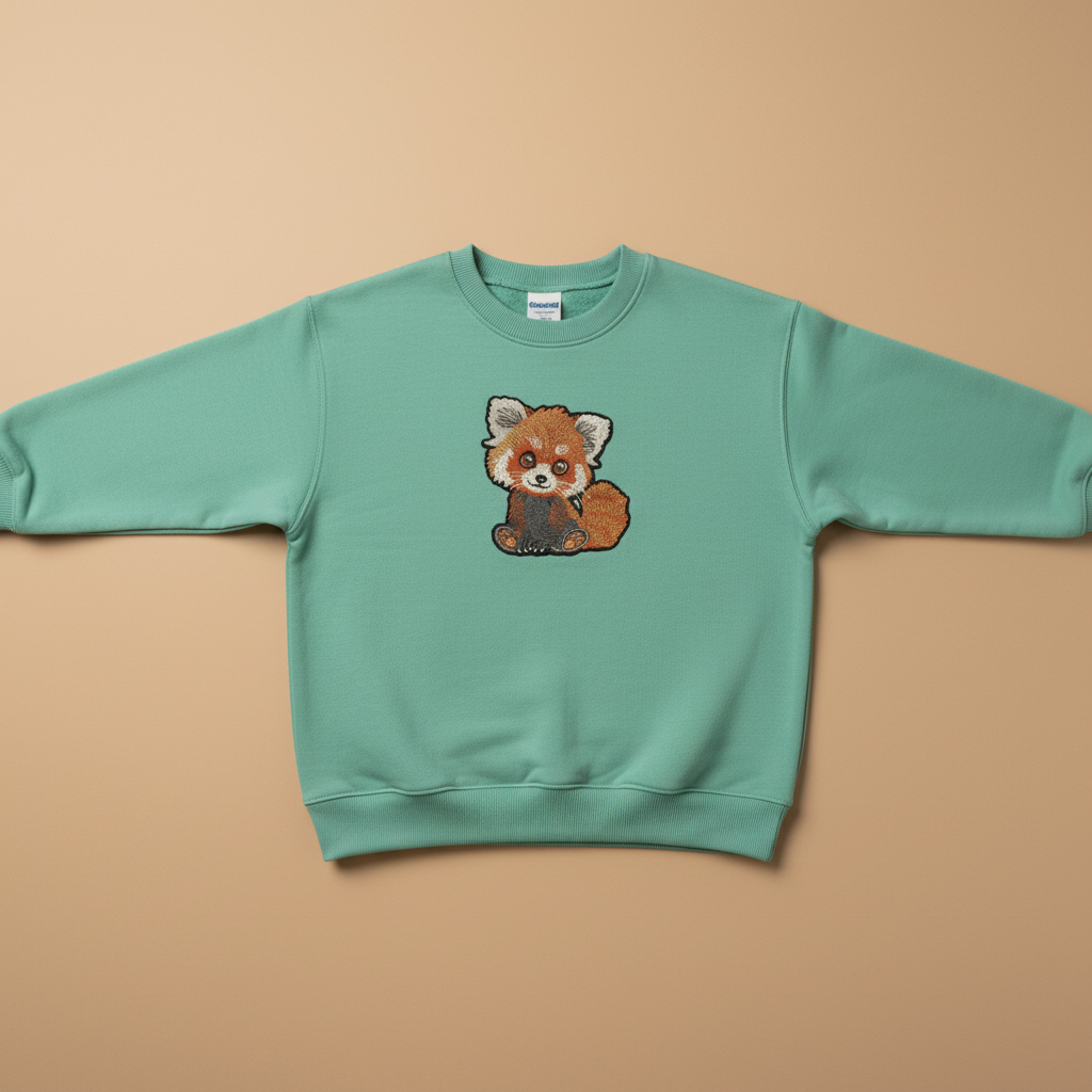 Red Panda Machine Embroidered Sweatshirt – Hand Finished in Dubai | EmbroMania