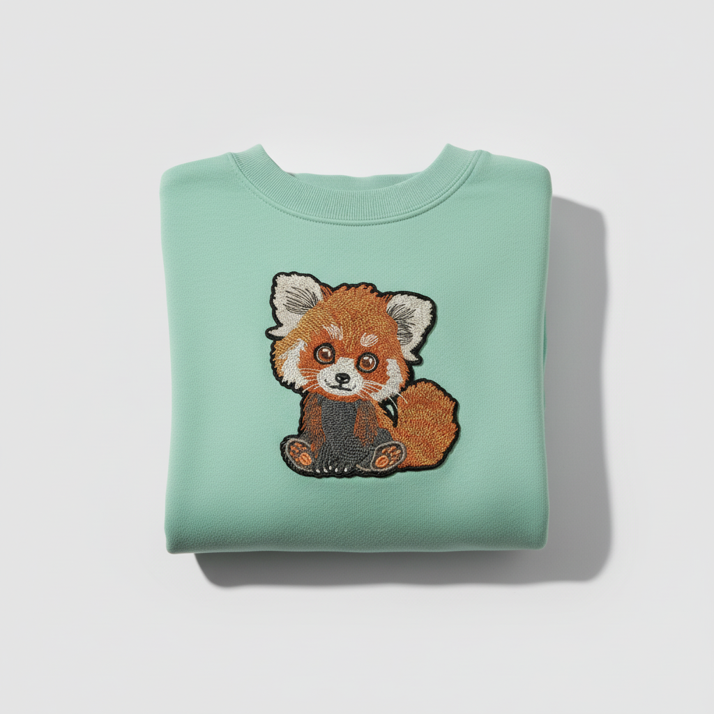 Red Panda Machine Embroidered Sweatshirt – Hand Finished in Dubai | EmbroMania
