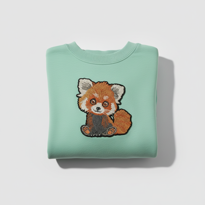 Red Panda Machine Embroidered Sweatshirt – Hand Finished in Dubai | EmbroMania