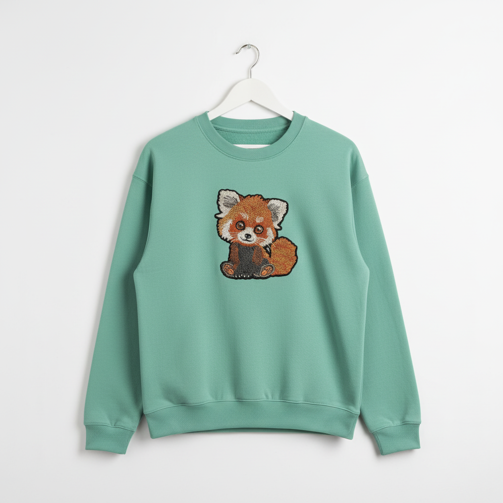 Red Panda Machine Embroidered Sweatshirt – Hand Finished in Dubai | EmbroMania