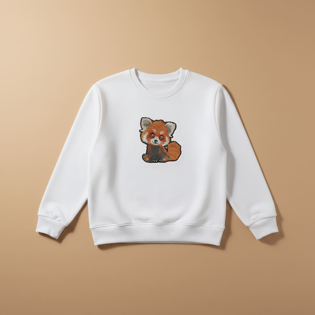 Red Panda Machine Embroidered Sweatshirt – Hand Finished in Dubai | EmbroMania