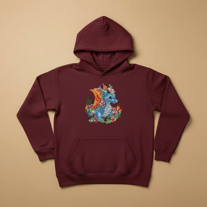 Baby Blue Dragon Machine Embroidered Hoodie – Hand Finished in Dubai | EmbroMania