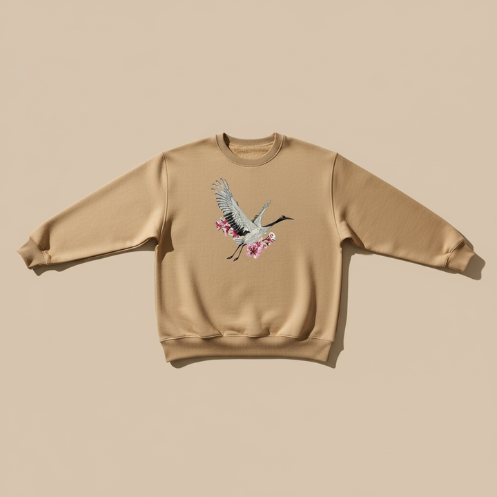 Sakura Crane Machine Embroidered Sweatshirt – Hand Finished in Dubai | EmbroMania