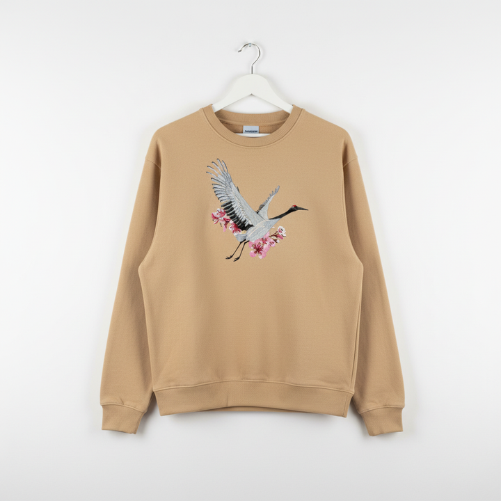 Sakura Crane Machine Embroidered Sweatshirt – Hand Finished in Dubai | EmbroMania
