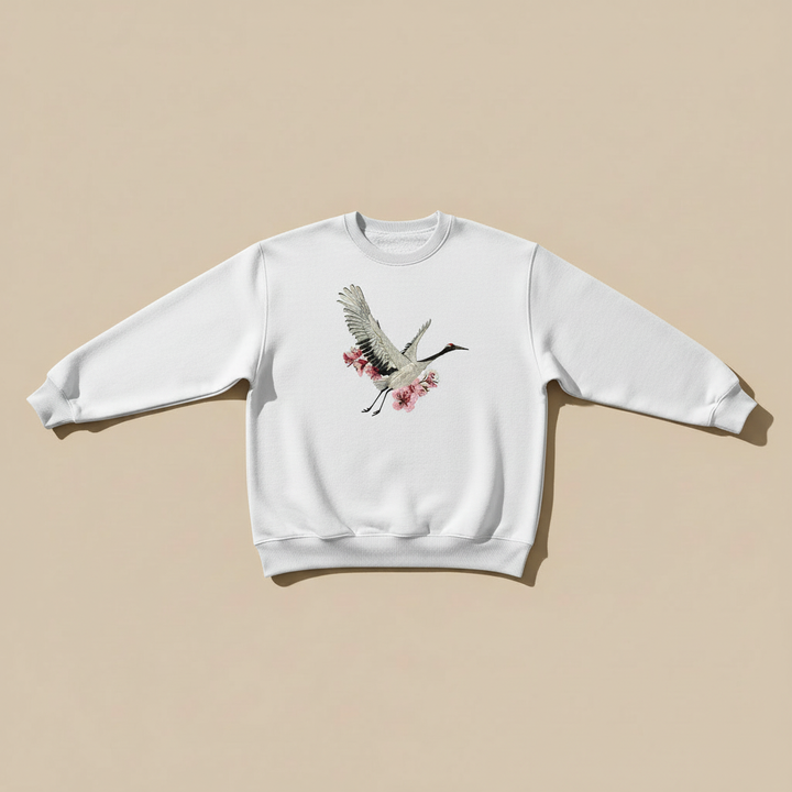 Sakura Crane Machine Embroidered Sweatshirt – Hand Finished in Dubai | EmbroMania
