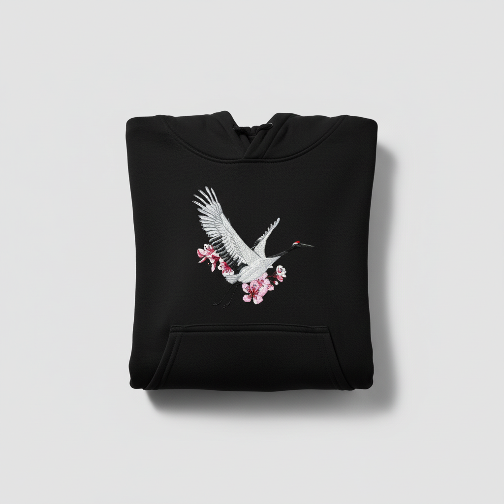 Sakura Crane — Embroidered Hoodie