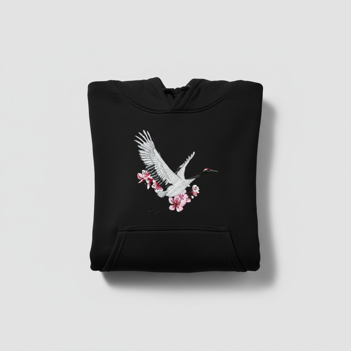 Sakura Crane — Embroidered Hoodie