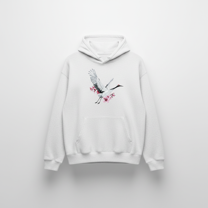 Sakura Crane Machine Embroidered Hoodie – Hand Finished in Dubai | EmbroMania