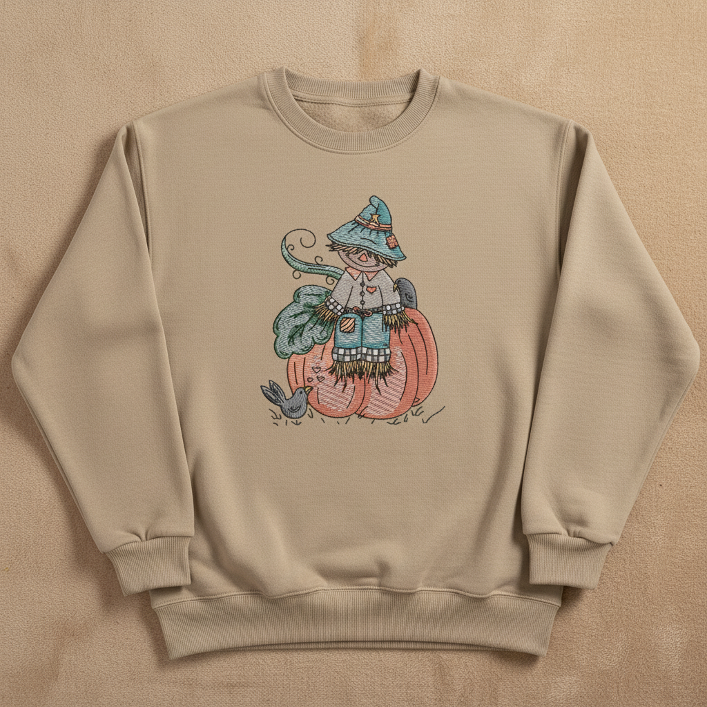 Pumpkin Scarecrow Machine Embroidered Sweatshirt – Hand Finished in Dubai | EmbroMania