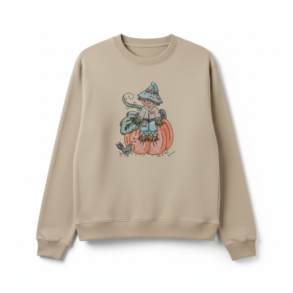Pumpkin Scarecrow Machine Embroidered Sweatshirt – Hand Finished in Dubai | EmbroMania