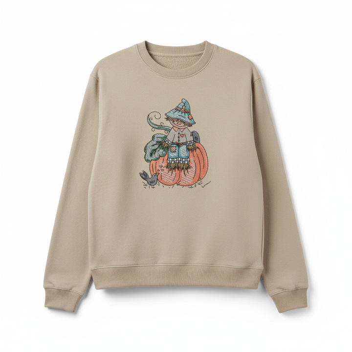 Pumpkin Scarecrow Machine Embroidered Sweatshirt – Hand Finished in Dubai | EmbroMania
