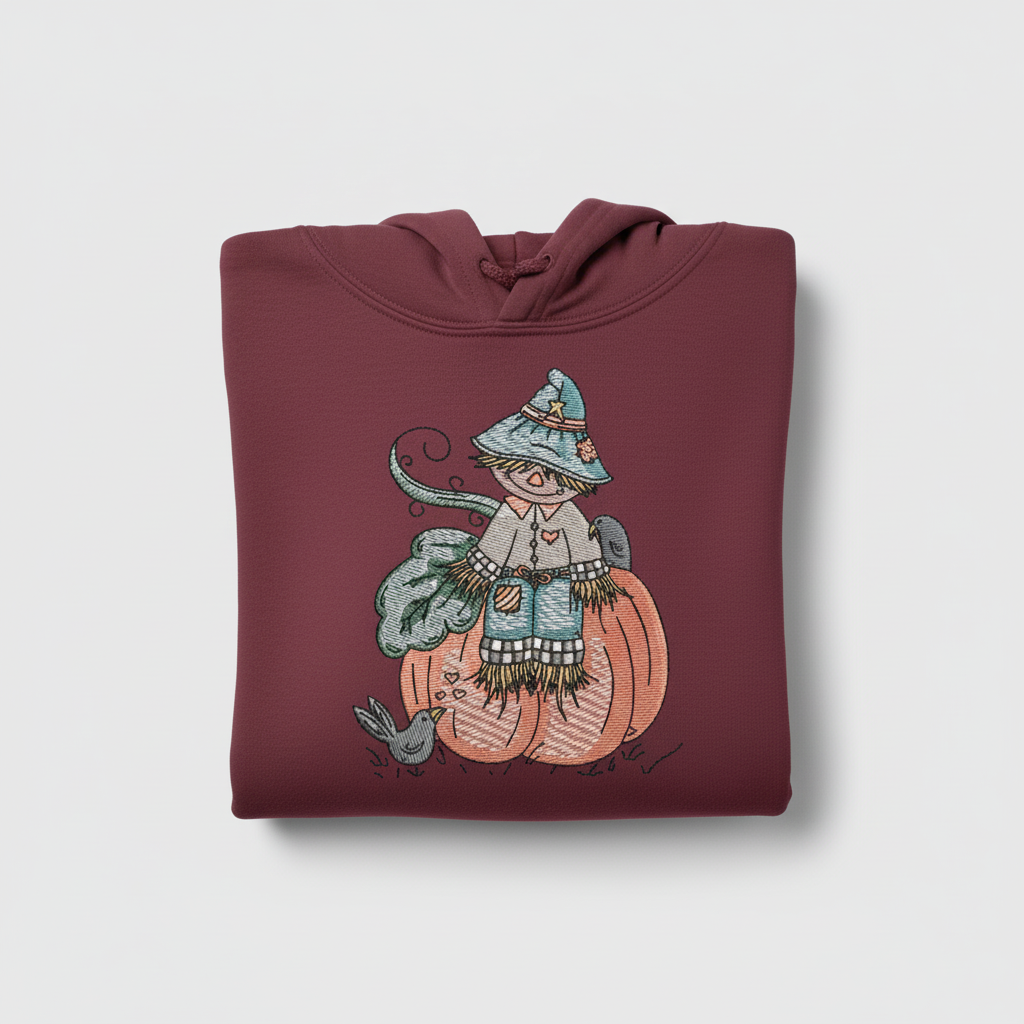 Pumpkin Scarecrow Machine Embroidered Sweatshirt – Hand Finished in Dubai | EmbroMania