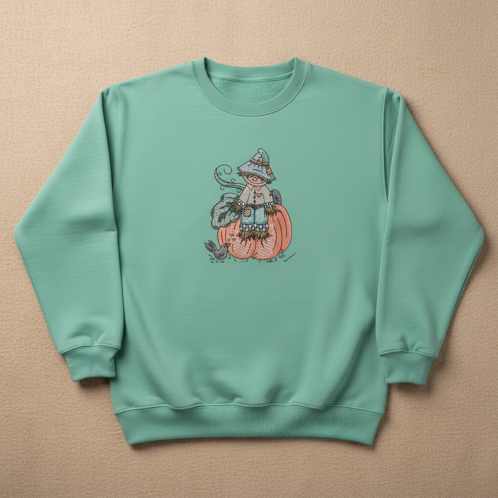 Pumpkin Scarecrow Machine Embroidered Sweatshirt – Hand Finished in Dubai | EmbroMania