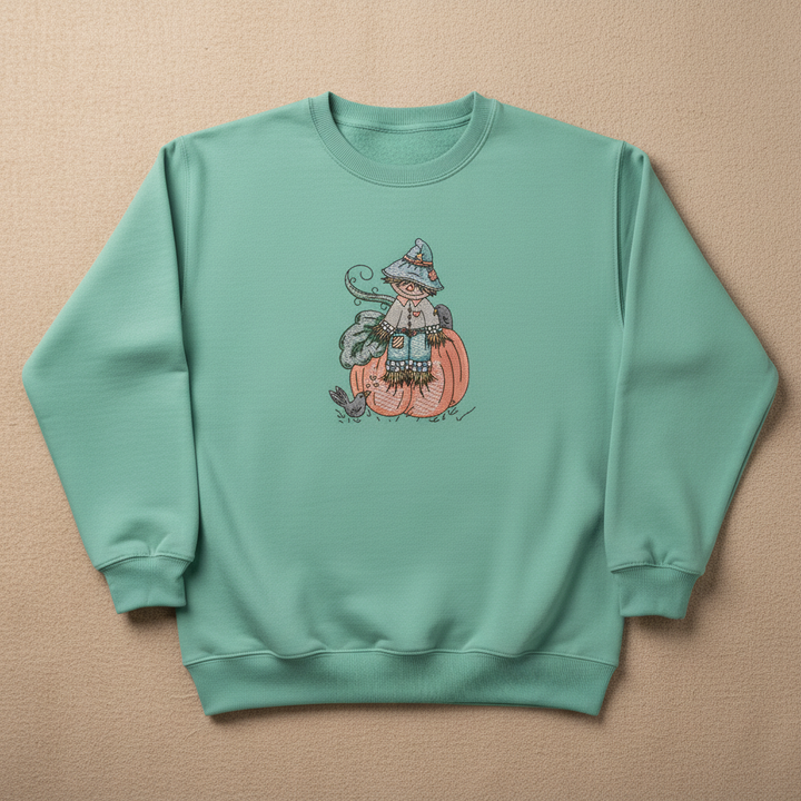 Pumpkin Scarecrow Machine Embroidered Sweatshirt – Hand Finished in Dubai | EmbroMania