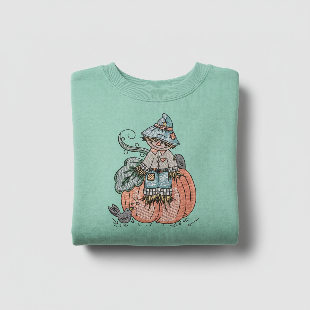 Pumpkin Scarecrow Machine Embroidered Sweatshirt – Hand Finished in Dubai | EmbroMania
