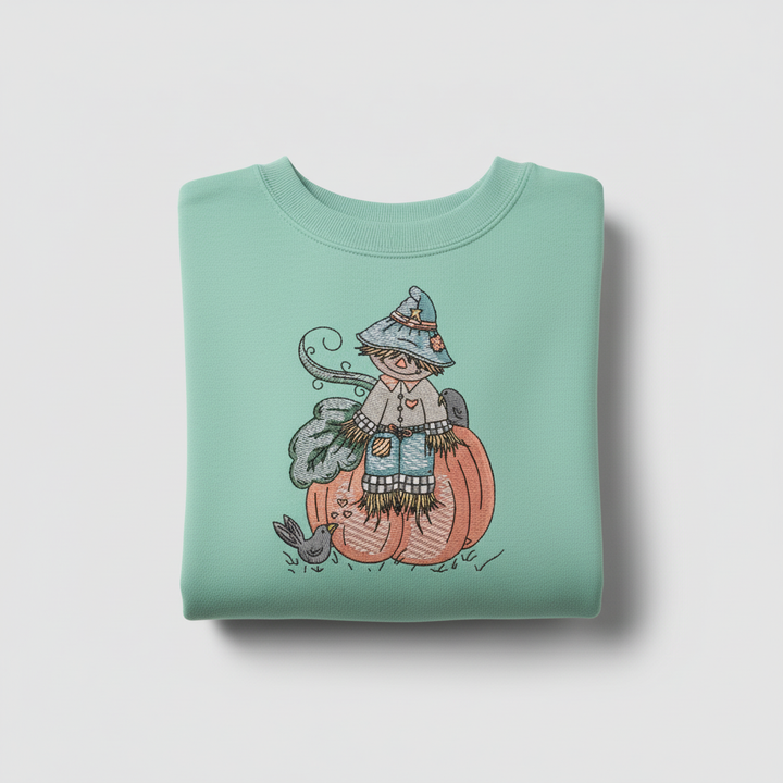 Pumpkin Scarecrow Machine Embroidered Sweatshirt – Hand Finished in Dubai | EmbroMania