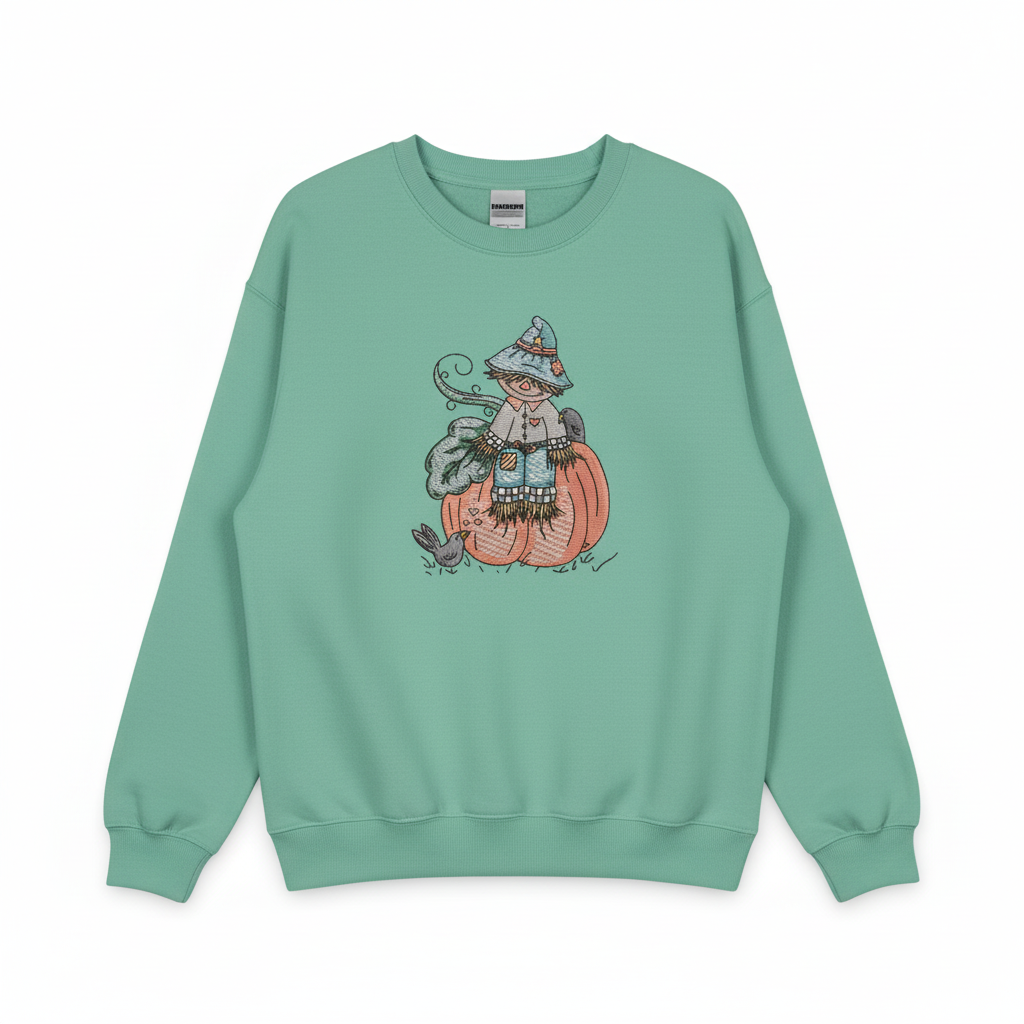 Pumpkin Scarecrow Machine Embroidered Sweatshirt – Hand Finished in Dubai | EmbroMania