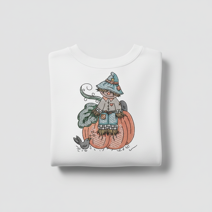 Pumpkin Scarecrow Machine Embroidered Sweatshirt – Hand Finished in Dubai | EmbroMania