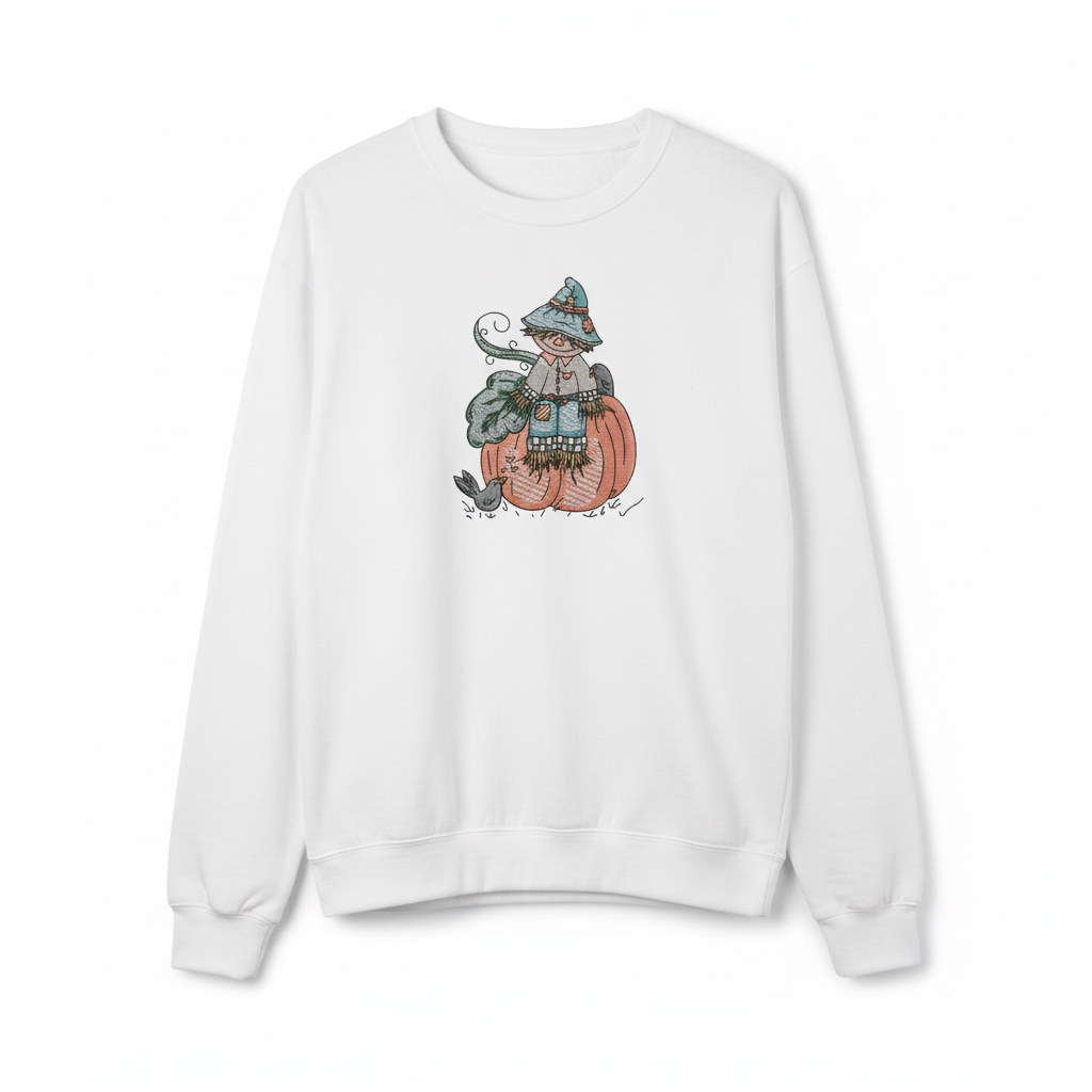 Pumpkin Scarecrow Machine Embroidered Sweatshirt – Hand Finished in Dubai | EmbroMania
