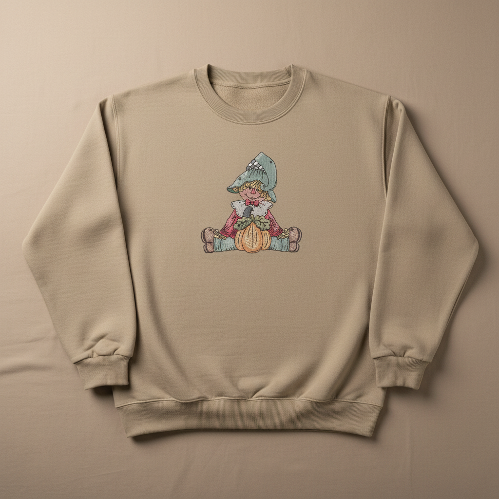 Scarecrow Pumpkin Machine Embroidered Sweatshirt – Hand Finished in Dubai | EmbroMania