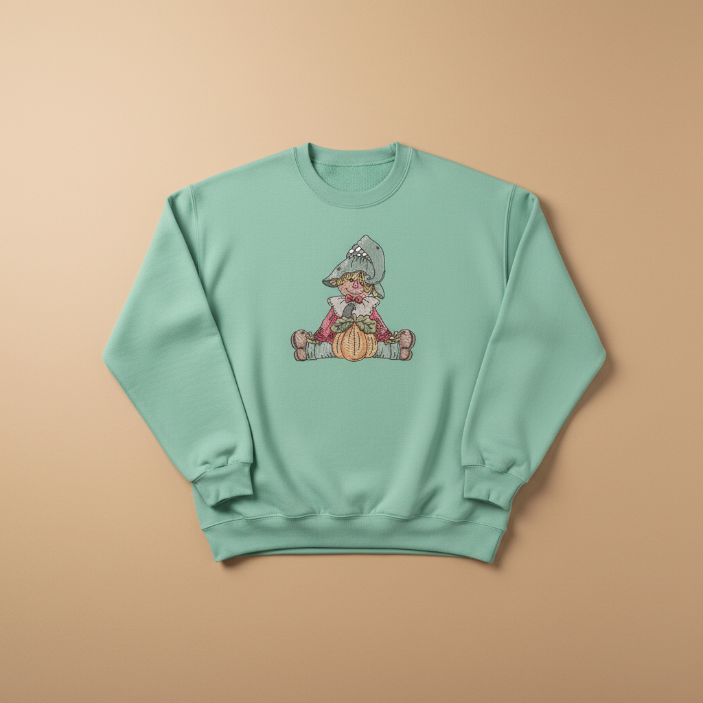 Scarecrow Pumpkin Machine Embroidered Sweatshirt – Hand Finished in Dubai | EmbroMania