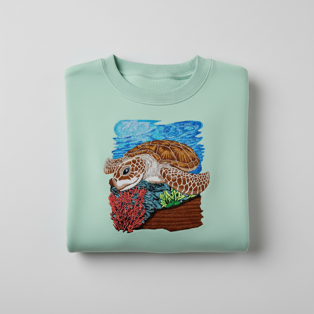 Sea Turtle Machine Embroidered Sweatshirt – Hand Finished in Dubai | EmbroMania