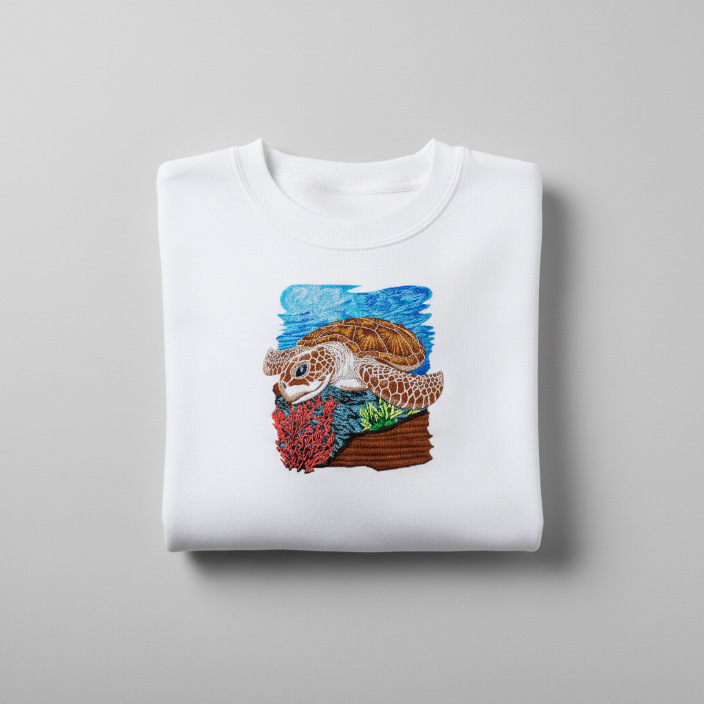 Sea Turtle Machine Embroidered Sweatshirt – Hand Finished in Dubai | EmbroMania