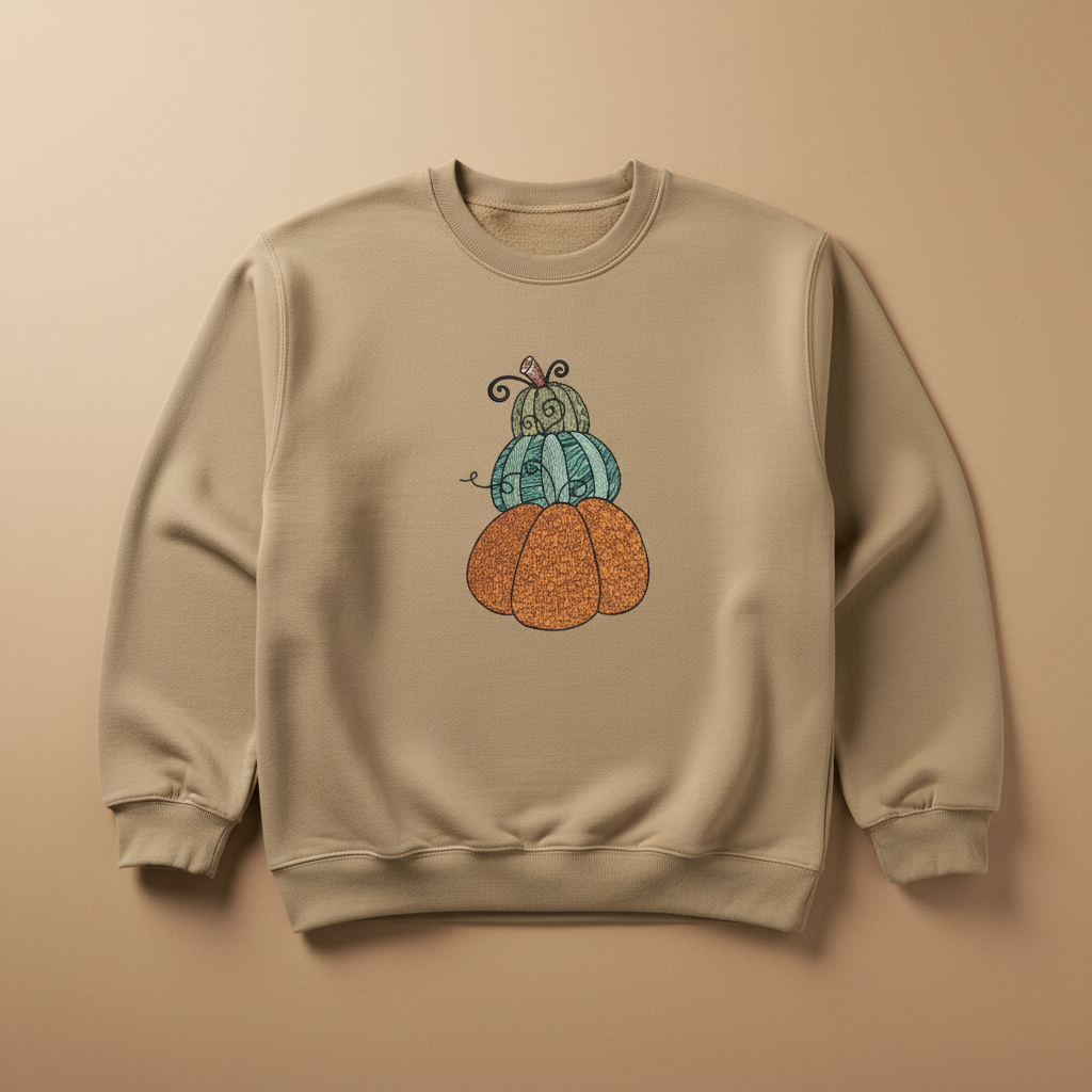 Stacked Pumpkins Machine Embroidered Sweatshirt – Hand Finished in Dubai | EmbroMania