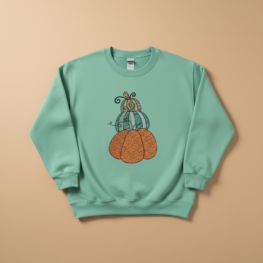 Stacked Pumpkins Machine Embroidered Sweatshirt – Hand Finished in Dubai | EmbroMania