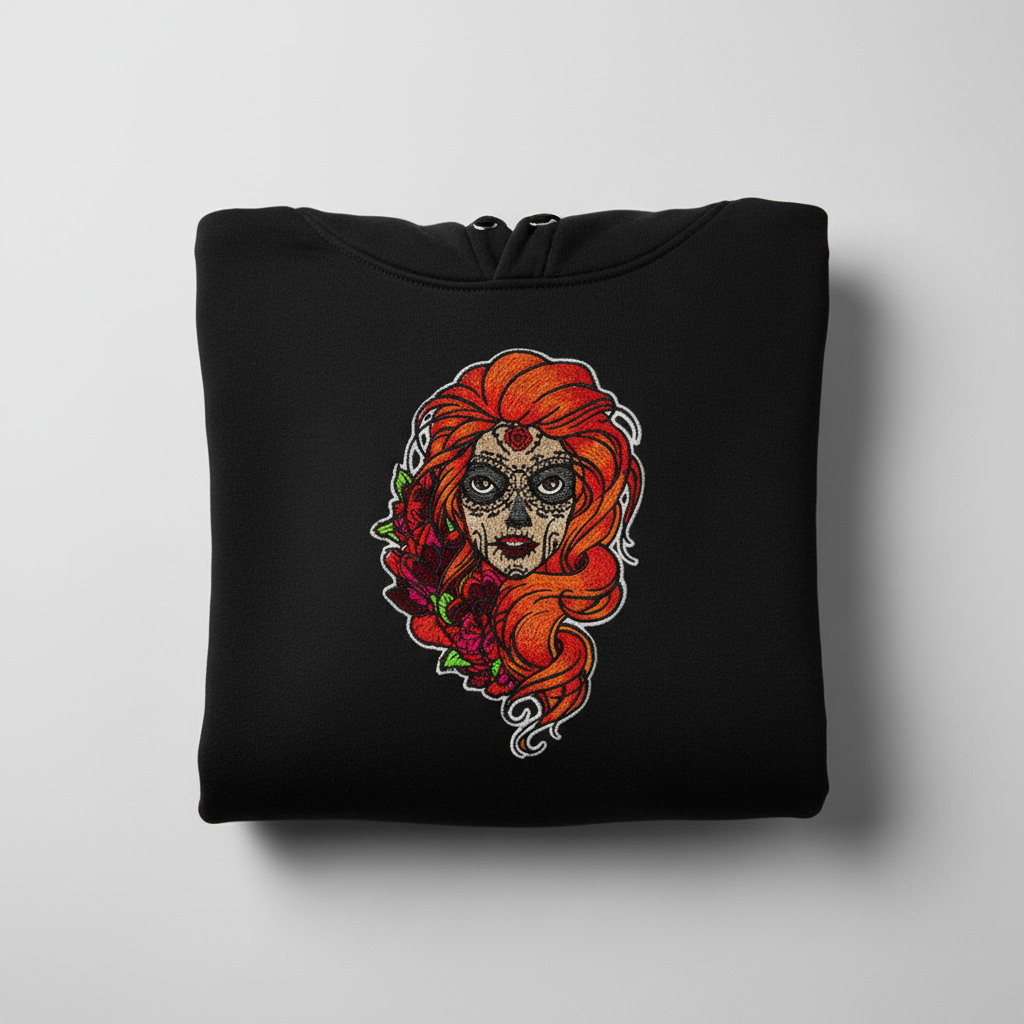 Sugar Girl Machine Embroidered Hoodie – Hand Finished in Dubai | EmbroMania