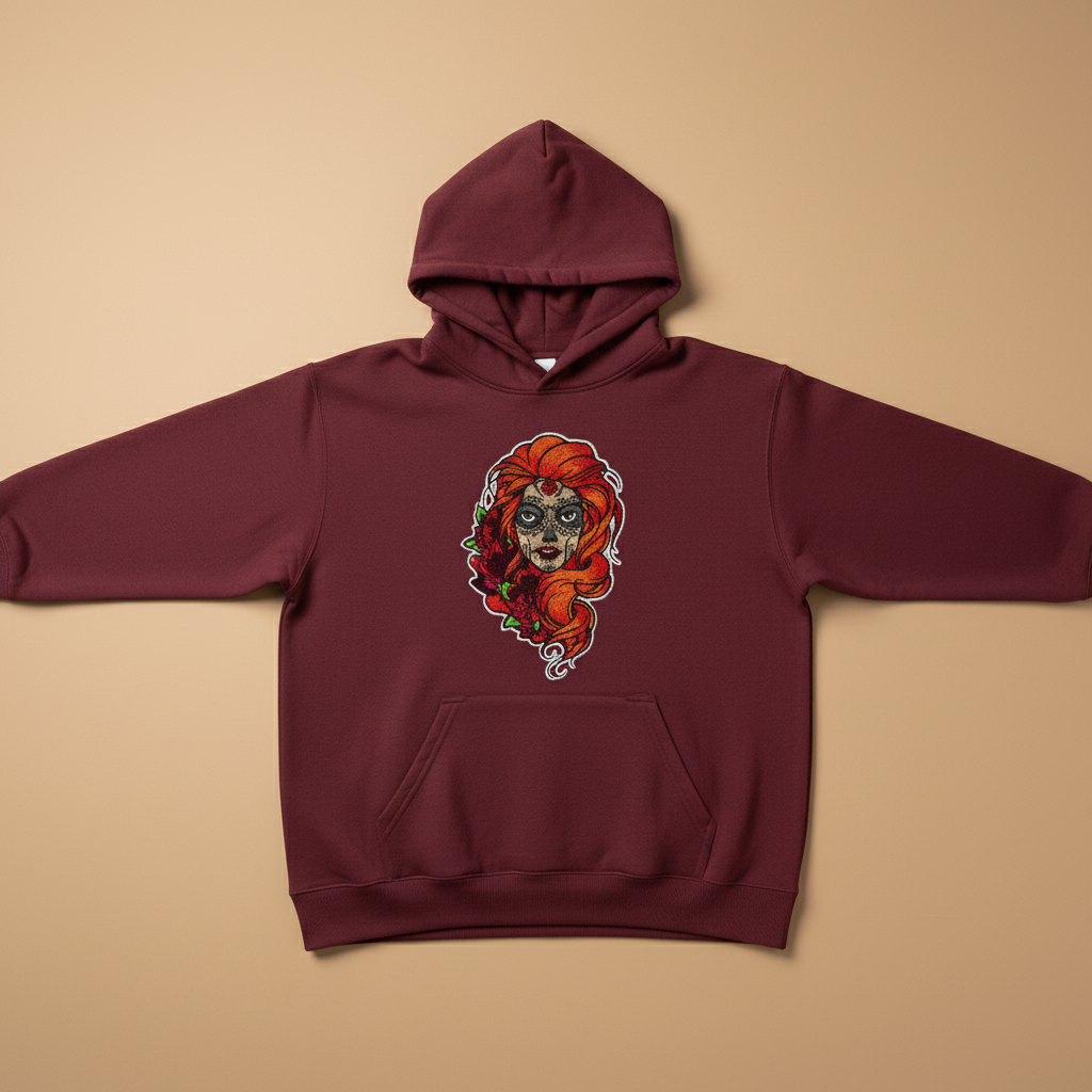 Sugar Girl Machine Embroidered Hoodie – Hand Finished in Dubai | EmbroMania