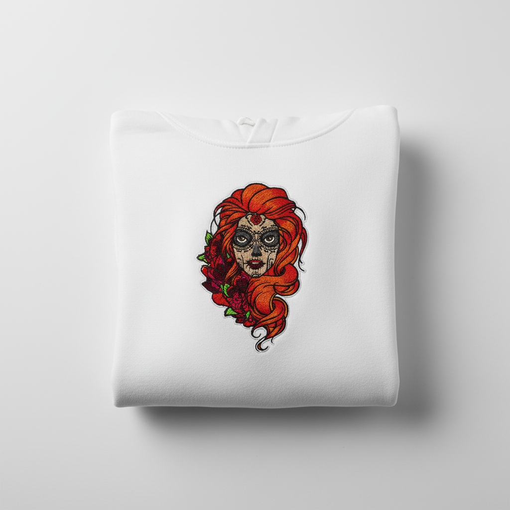 Sugar Girl Machine Embroidered Hoodie – Hand Finished in Dubai | EmbroMania