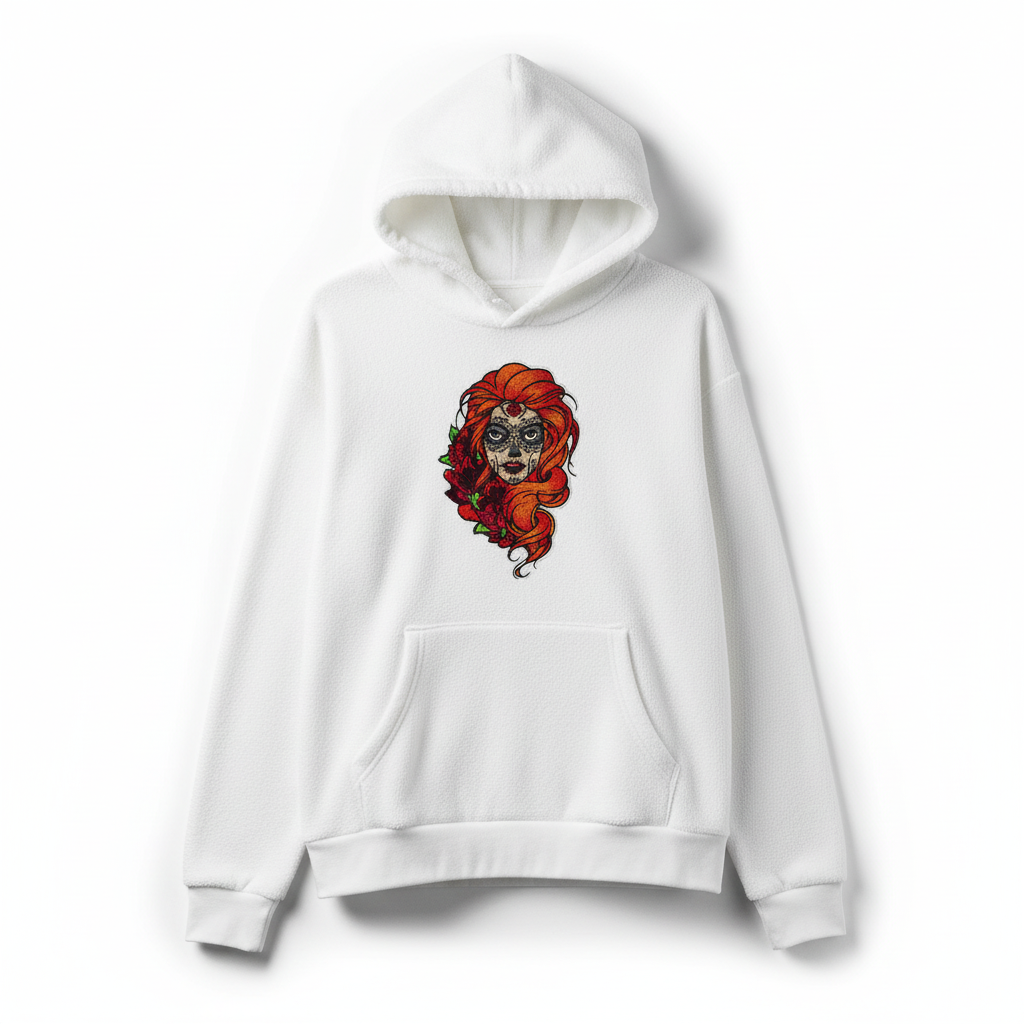 Sugar Girl Machine Embroidered Hoodie – Hand Finished in Dubai | EmbroMania