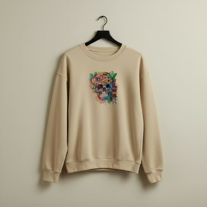 Floral Skull Machine Embroidered Sweatshirt – Hand Finished in Dubai | EmbroMania