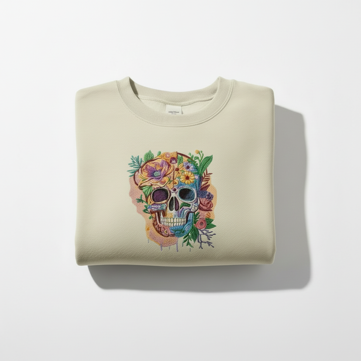 Floral Skull Machine Embroidered Sweatshirt – Hand Finished in Dubai | EmbroMania