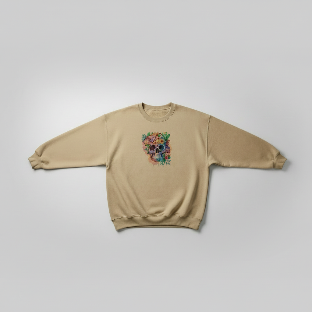 Floral Skull Machine Embroidered Sweatshirt – Hand Finished in Dubai | EmbroMania
