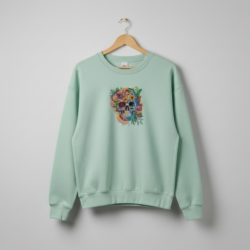 Floral Skull Machine Embroidered Sweatshirt – Hand Finished in Dubai | EmbroMania