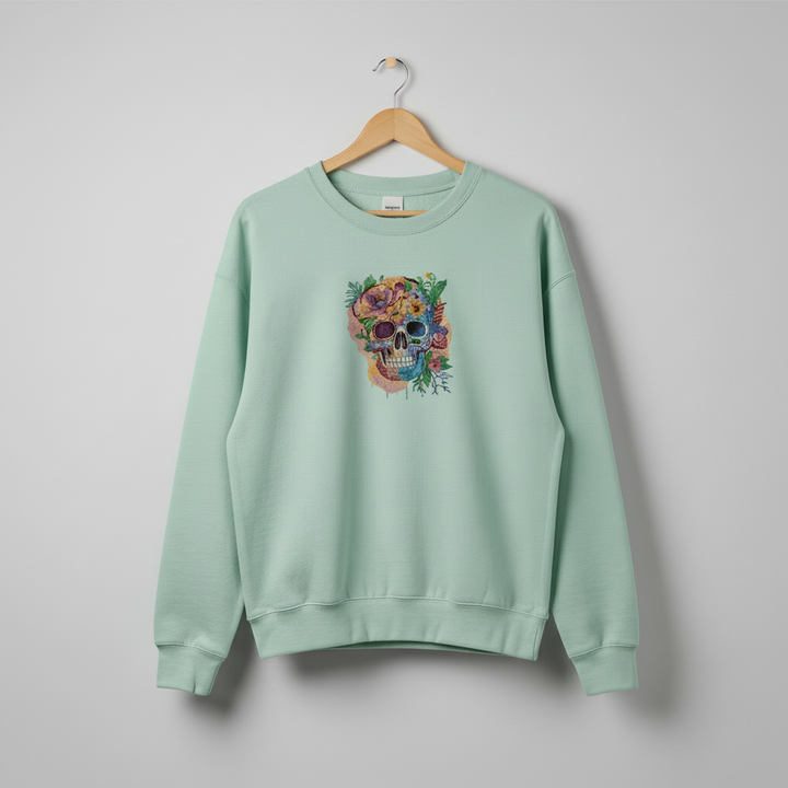 Floral Skull Machine Embroidered Sweatshirt – Hand Finished in Dubai | EmbroMania