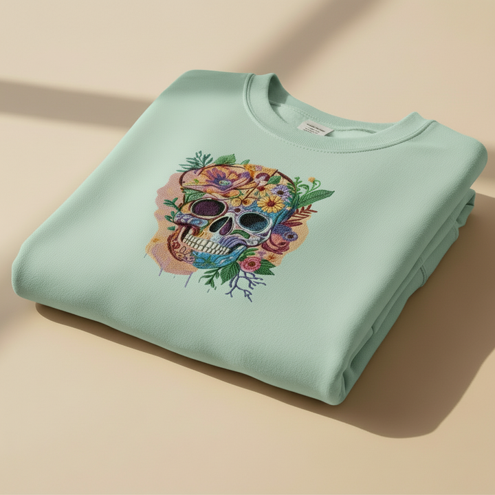Floral Skull Machine Embroidered Sweatshirt – Hand Finished in Dubai | EmbroMania