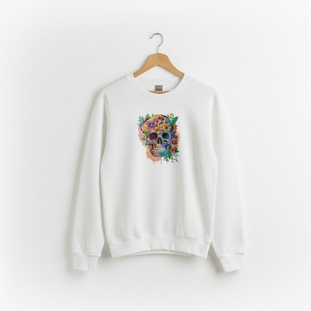 Floral Skull Machine Embroidered Sweatshirt – Hand Finished in Dubai | EmbroMania