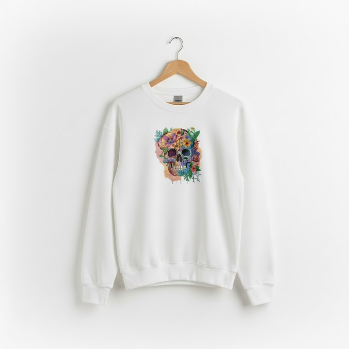 Floral Skull Machine Embroidered Sweatshirt – Hand Finished in Dubai | EmbroMania