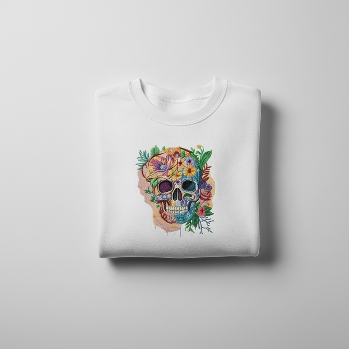 Floral Skull Machine Embroidered Sweatshirt – Hand Finished in Dubai | EmbroMania